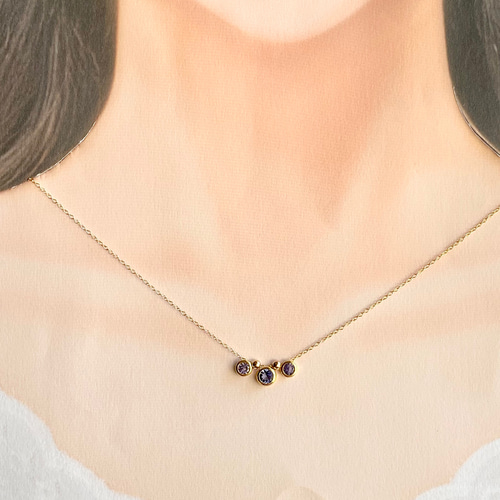 2way 宝石質タンザナイト AAA ベゼルネックレス 14kgf 灰簾石 12月 