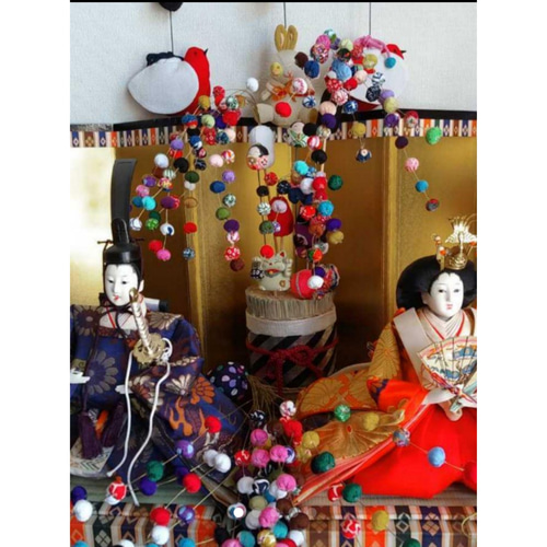 おひなさま♪ポンポン玉飾り棒3本セット ちりめん細工好きさんに