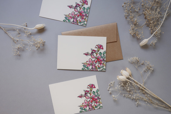 ミニメッセージカード　8枚セット（封筒付き）【Pink flowers】01 2枚目の画像