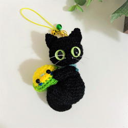 黒猫＆セキセイインコ＊あみぐるみ♡キーホルダー・ストラップ・ボールチェーン♡受注製作品