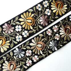【50cm】インド刺繍リボン　ブラックxゴールド　シルク　FS471 7枚目の画像