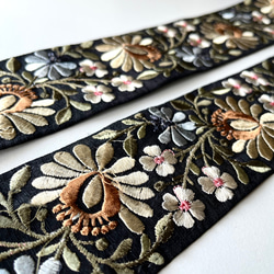 【50cm】インド刺繍リボン　ブラックxゴールド　シルク　FS471 2枚目の画像