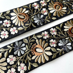 【50cm】インド刺繍リボン　ブラックxゴールド　シルク　FS471 1枚目の画像