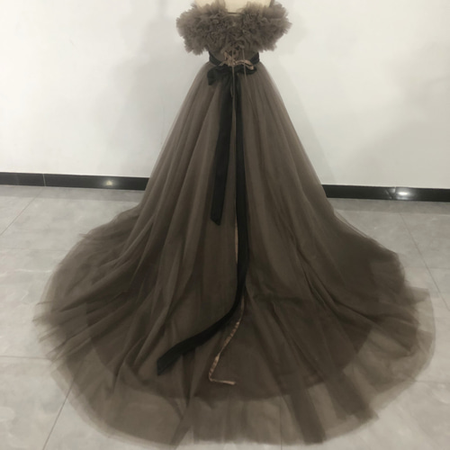 カラードレス コーヒーの色 2waysドレス 取り外しオフショルダー 結婚  