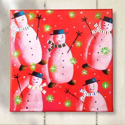 ぐるみん　キャンバスアート　冬 原画】スノーマン 絵画 キャンバスアート 20cm角 絵画 118Art