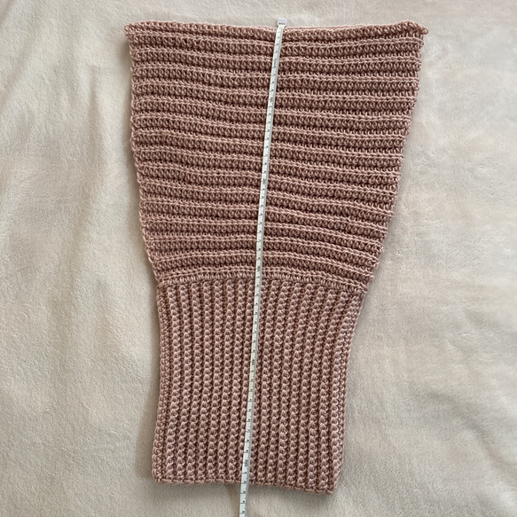 バラクラバ　ピンク　手編み　フード付きネックウォーマー　男女兼用　リブ　シンプル 10枚目の画像