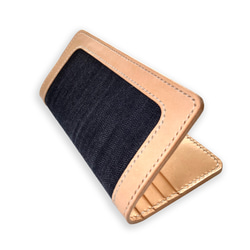 岡山デニムとヌメ革の長財布　札入れ　本革　手縫 シンプル　薄い　スリム　ロングウォレット 1枚目の画像
