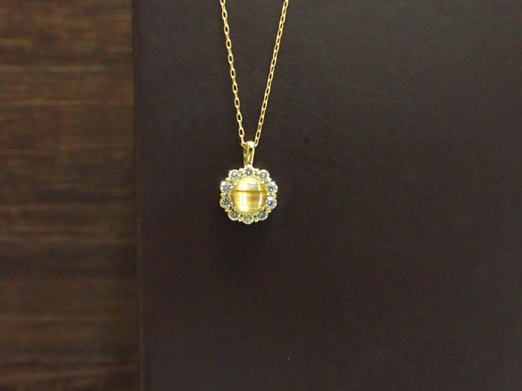 18kネックレスルチルクオーツキャッツ K18 キャッツアイルチルクォーツ/ダイヤモンド ネックレス