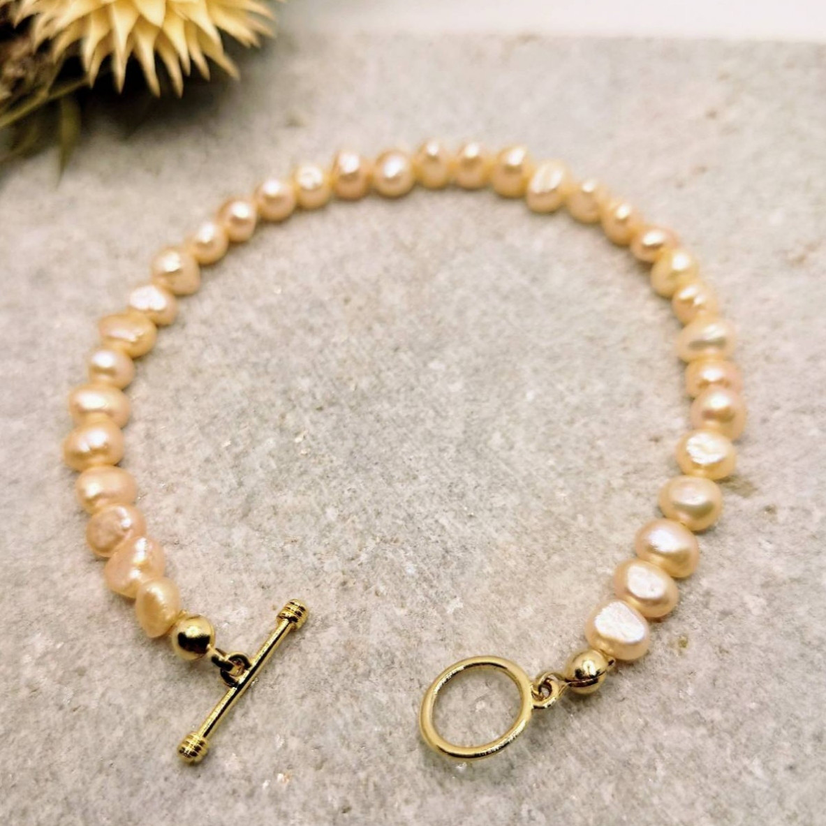 桜色淡水パールのブレスレット