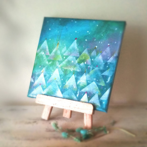 原画】クリスマスの森 絵画 キャンバスアート 20cm角 絵画