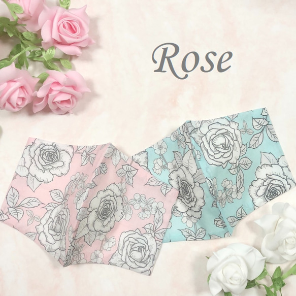 SALE【レディースデザイン立体マスク】Rose（2枚セット）バラ　上品な大人のマスク　女性へのプレゼント・ギフトにも　 1枚目の画像