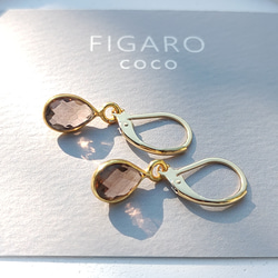 【FIGARO coco】つけっぱなしOK♡天然石／スモーキークオーツ／揺れるしずくピアス（SUS316L）18K仕上げ 5枚目の画像