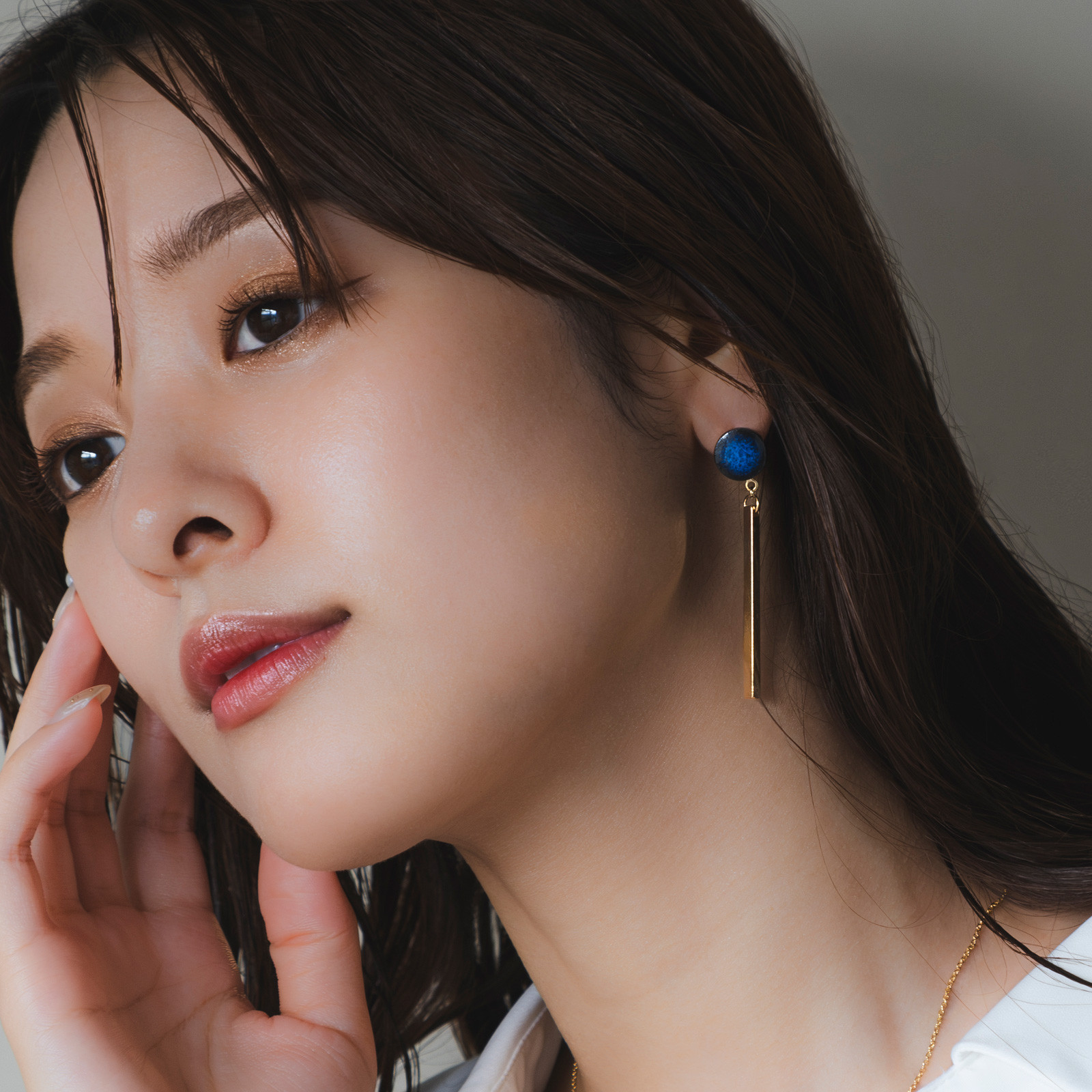 MIKELOオリジナル 陶器「tou」cirlce&stick ピアス／イヤリング｜藍 ネイビー