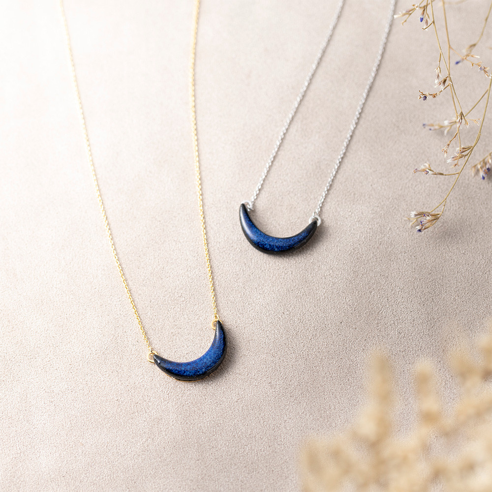 MIKELOオリジナル 陶器「tou」 下弦の月 ネックレス｜藍 ゴールド シルバー
