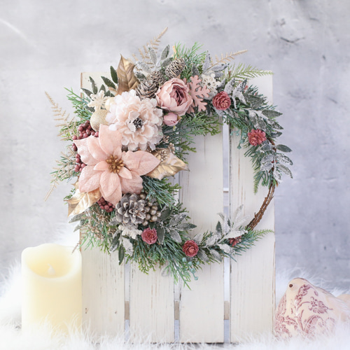 キャンドルリースクリスマスリース三日月リース冬リースお正月リース