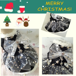 クリスマス・ワンピース黒／シルバー　小型犬 猫ちゃん用　送料無料　xbs01 2枚目の画像