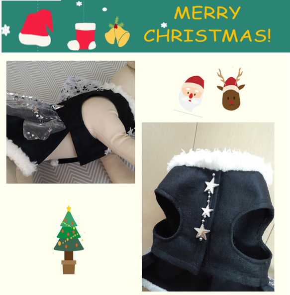クリスマス・ワンピース黒／シルバー　小型犬 猫ちゃん用　送料無料　xbs01 6枚目の画像