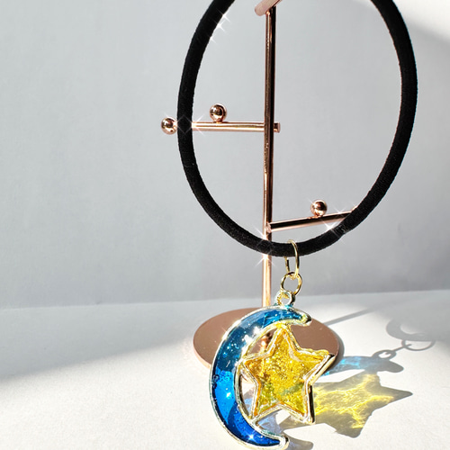 ヘアゴム ヘアアクセサリー 月 星 黄色 青 ブルー ヘアゴム ヘア