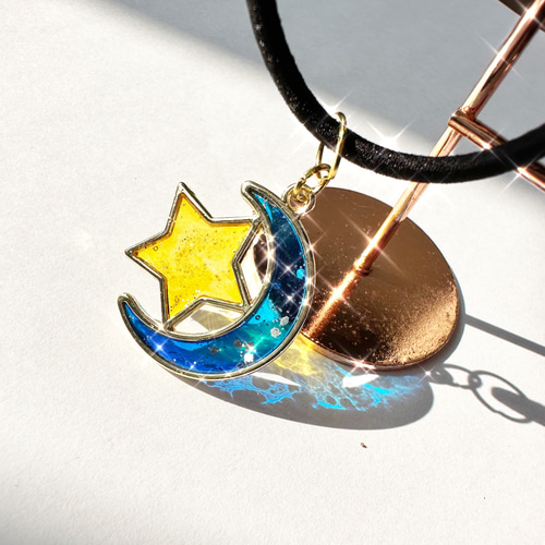 ヘアゴム ヘアアクセサリー 月 星 黄色 青 ブルー ヘアゴム ヘア