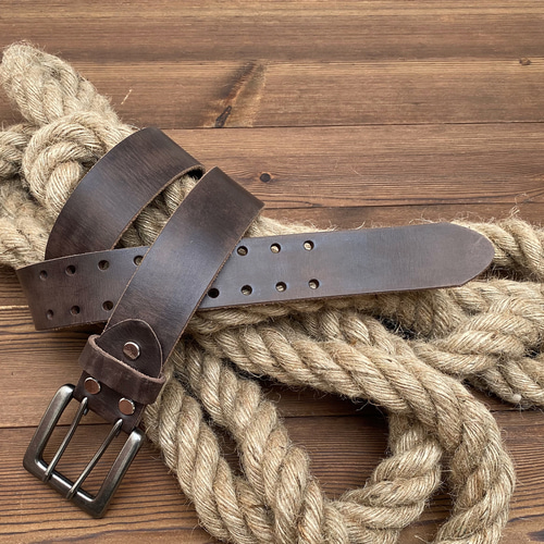 幅38mm ダブルピンバックルベルト 12-5MSK メンズ レディース 一枚革