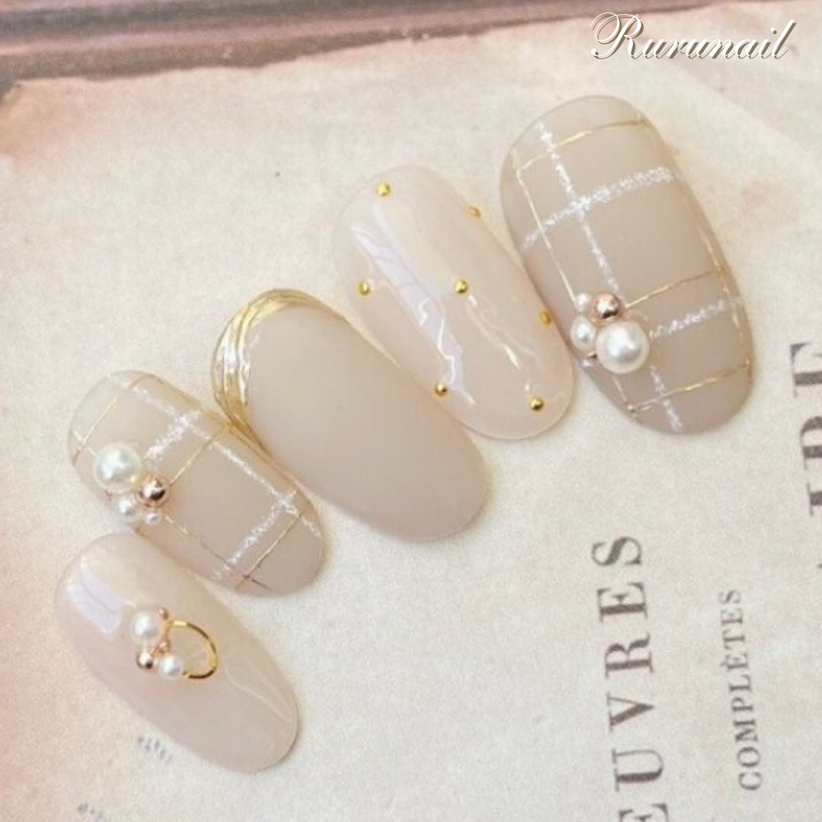 ネイルチップ/チェック/秋冬/スモーキー/パール/577