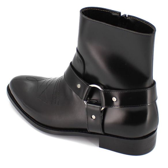 レザーブーツ サイドジップベルトデザインブーツ メンズブーツ レザーシューズ 本革ブーツ 紳士靴 ハンドメイドシューズ 5枚目の画像