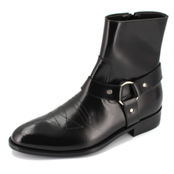 レザーブーツ サイドジップベルトデザインブーツ メンズブーツ レザーシューズ 本革ブーツ 紳士靴 ハンドメイドシューズ 3枚目の画像