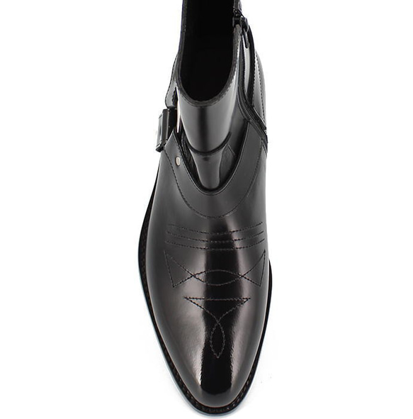 レザーブーツ サイドジップベルトデザインブーツ メンズブーツ レザーシューズ 本革ブーツ 紳士靴 ハンドメイドシューズ 4枚目の画像