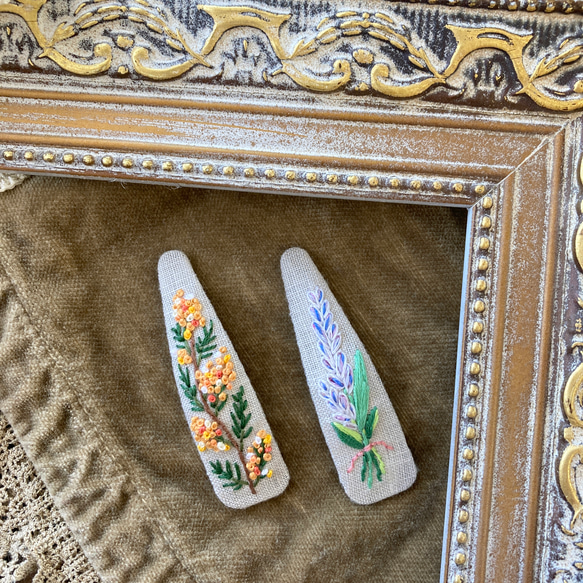 手刺繍ヘアピン ラベンダー　lavender　ぱっちんどめ 5枚目の画像