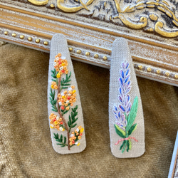 手刺繍ヘアピン ラベンダー　lavender　ぱっちんどめ 6枚目の画像