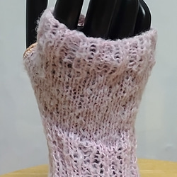 ハンドメイド　手編み　アームウｫーマ　ピンク　フリーサイズ　指なし手袋 4枚目の画像