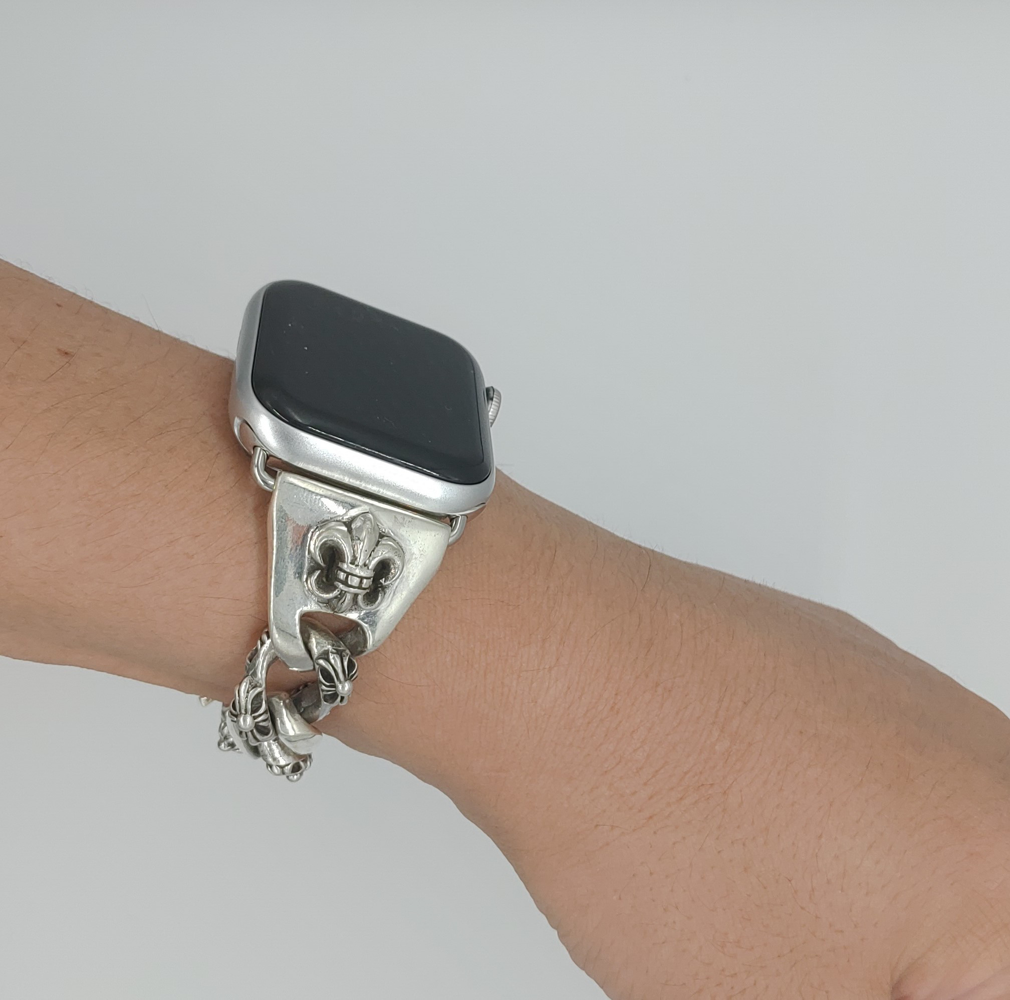 Apple Watch チェーンバンド シルバー レザーホワイト 45mm 通販
