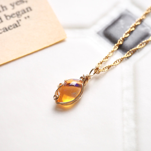 ファイアオパール / 14kgf ワイヤーラップ ネックレス ペンダント