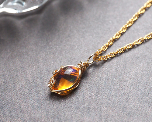 ファイアオパール / 14kgf ワイヤーラップ ネックレス ペンダント