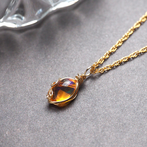 ファイアオパール / 14kgf ワイヤーラップ ネックレス ペンダント