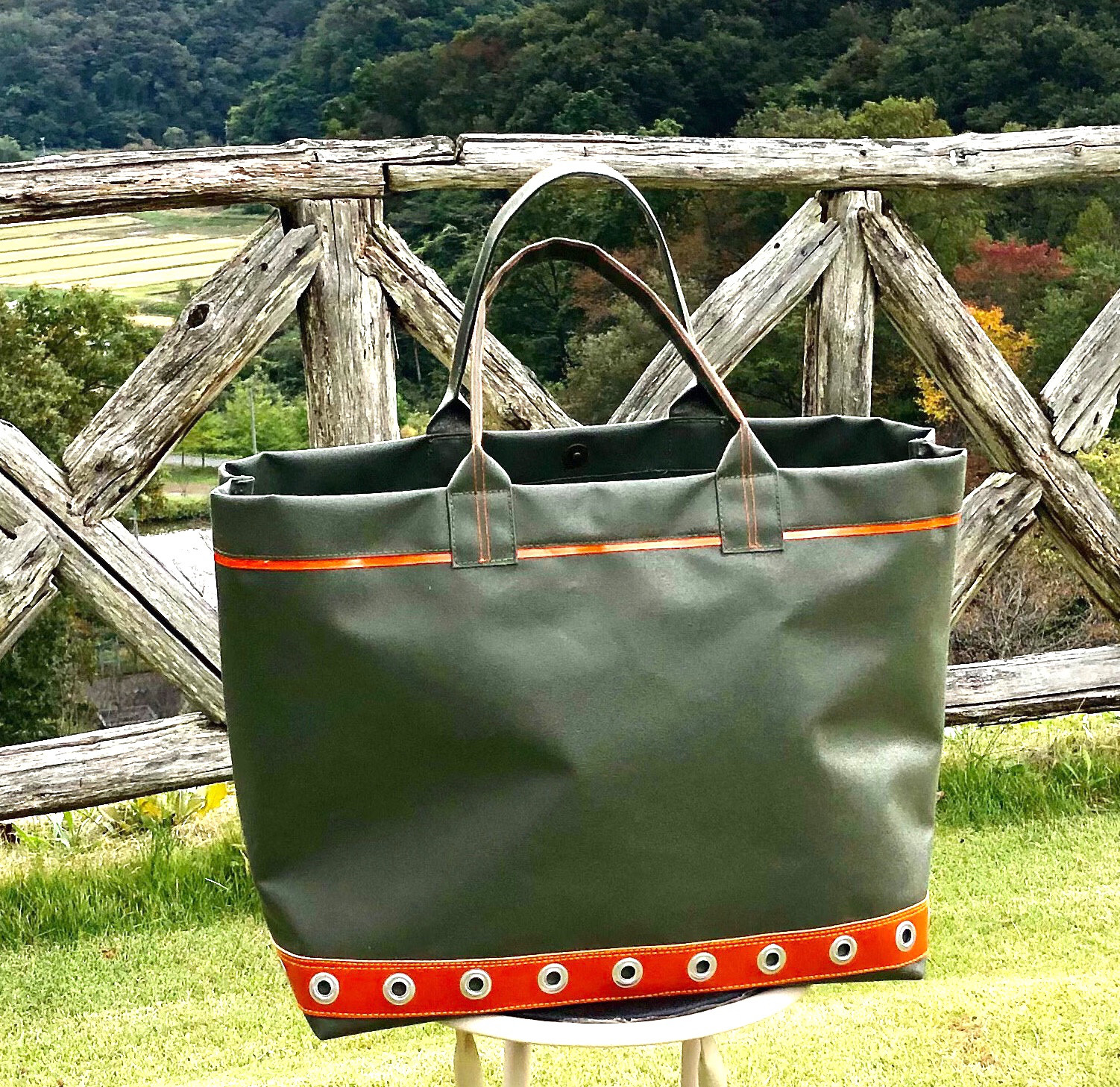 ライン色オーダー可♡国防色(カーキ) L L防水トートバッグ
