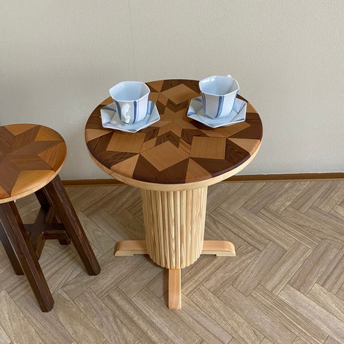 サイドテーブル寄木天板（ハンドメイド） サイドテーブル寄木天板（ハンドメイド） 木製サイドテーブル - Wood