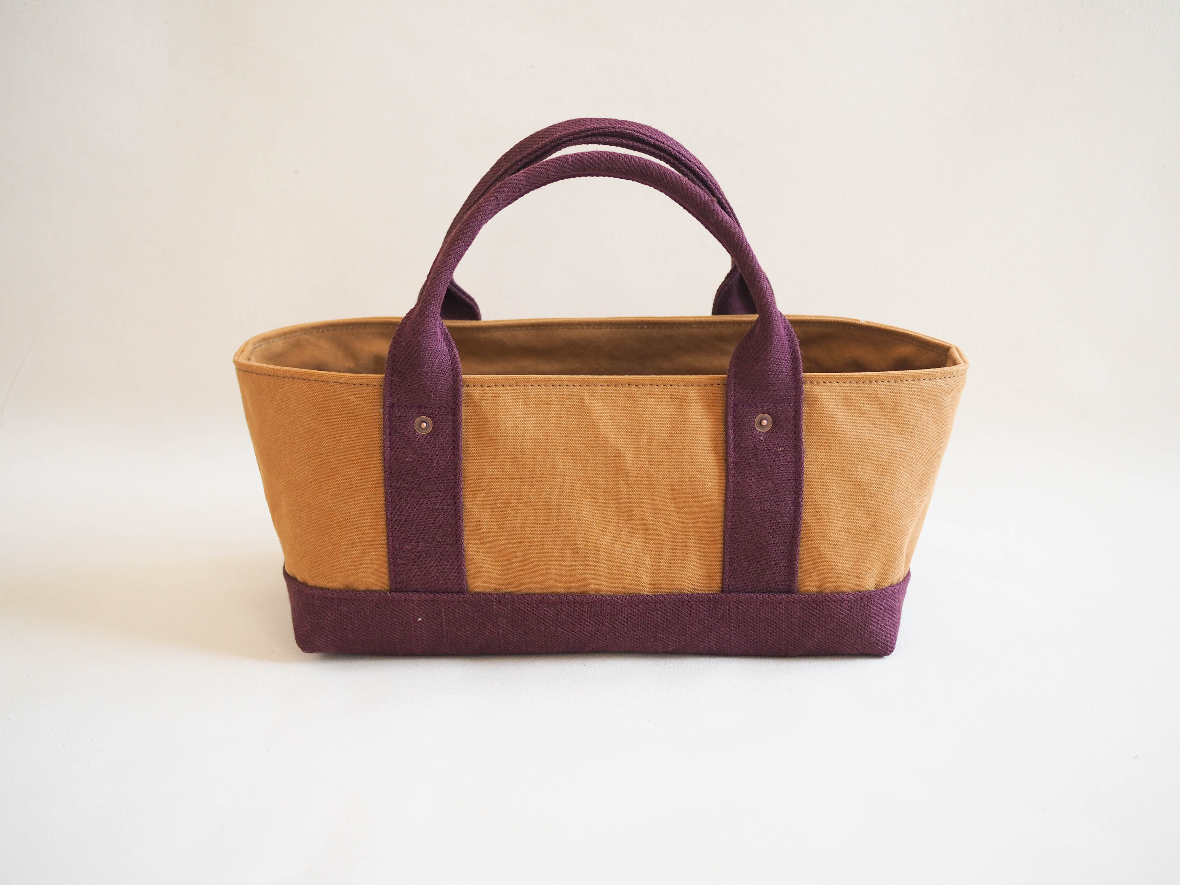 ＊受注制作＊蓋付きしかくトート　よこなが（キャメル×ハルレッド）