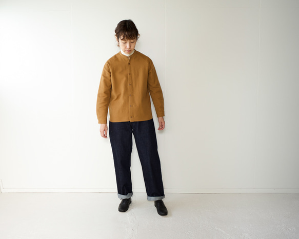 woo lcotton/raglan open shirt/sudan brown 2枚目の画像