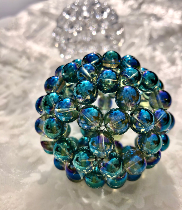 神聖幾何学フラーレン グリーンアクアオーラ 10mm玉 立体・オブジェ