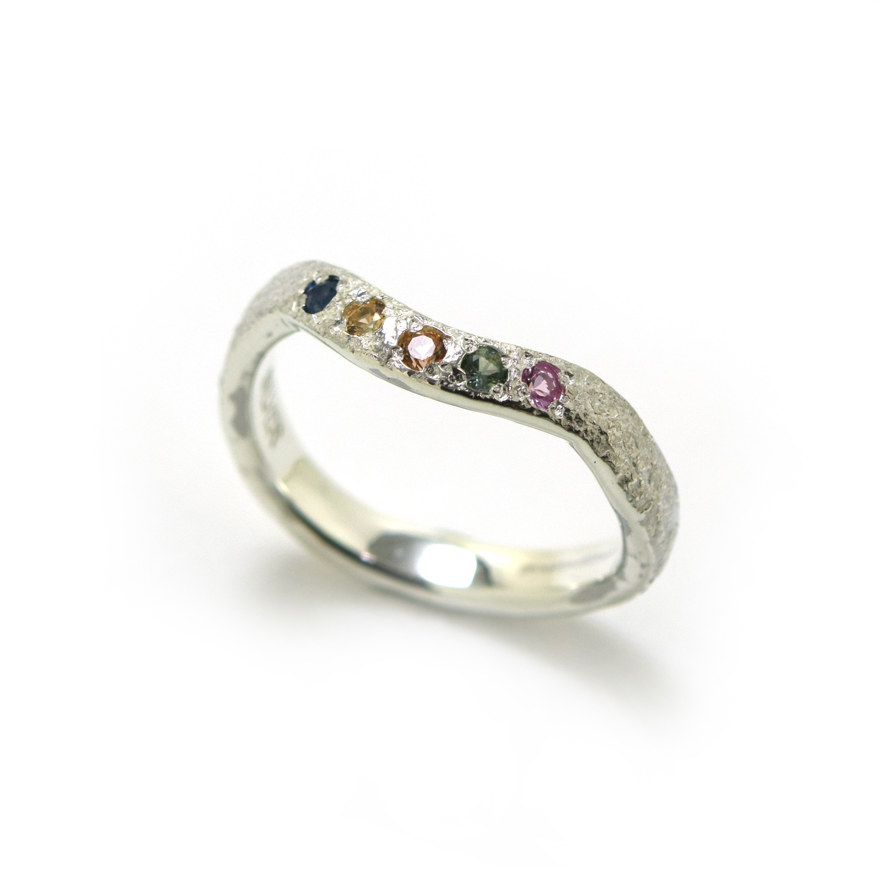 ren ring No.37 マルチカラーサファイア5石リング　#9号　シルバー