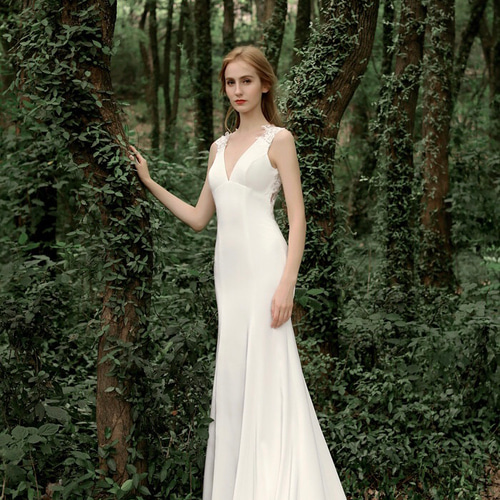 フィッシュテールウエディングドレス Vネック 二次会 フォト ドレス  