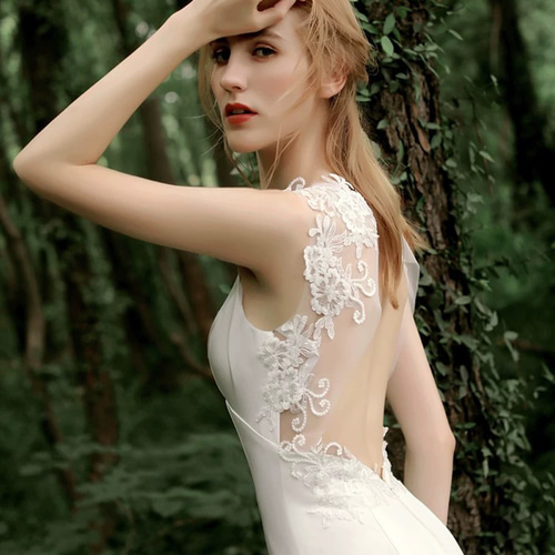 フィッシュテールウエディングドレス Vネック 二次会 フォト ドレス  