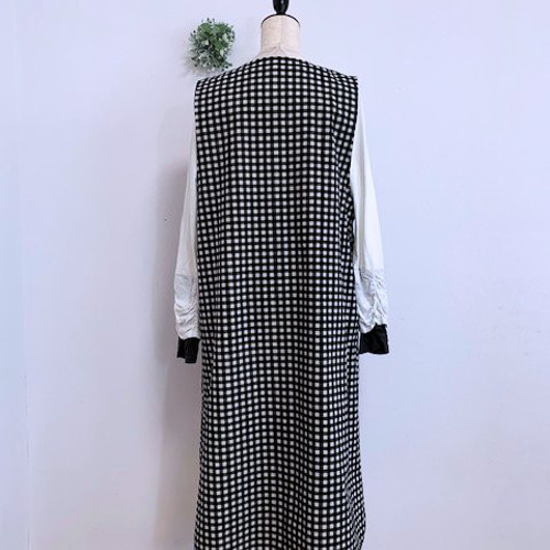 ○ジャンパースカート○ギンガムチェック黒○綿麻キャンバス○着丈