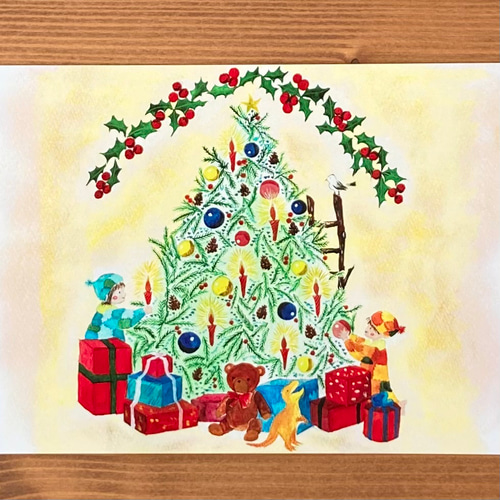 水彩画「クリスマス人形」 水彩画「クリスマスが来る☆」手描きイラスト クリスマスカード