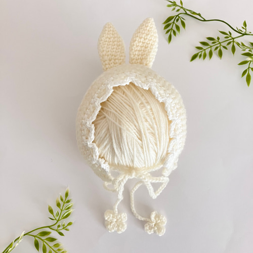 うさみみベビーボンネット☆新生児～2歳サイズ ニューボーンフォトにも