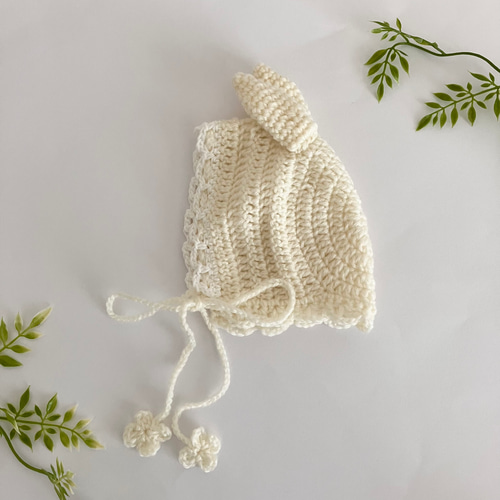 うさみみベビーボンネット☆新生児～2歳サイズ ニューボーンフォトにも