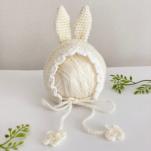 うさみみベビーボンネット☆新生児～2歳サイズ ニューボーンフォトにも