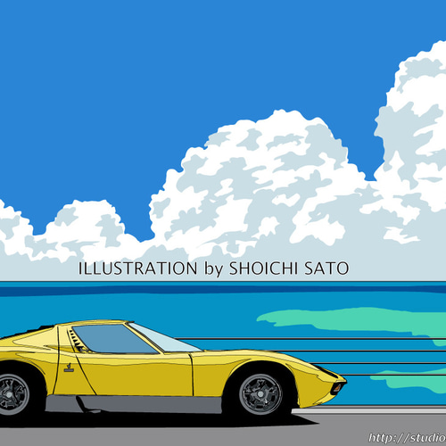 版画作品 湘南イラスト「海風を追いかけて2」（湘南の海岸線を