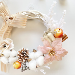 【お値下げ】リース　おしゃれ　可愛い　人気　自然素材　花　造花　ポインセチア　木の実　ピンク　クリスマス 4枚目の画像